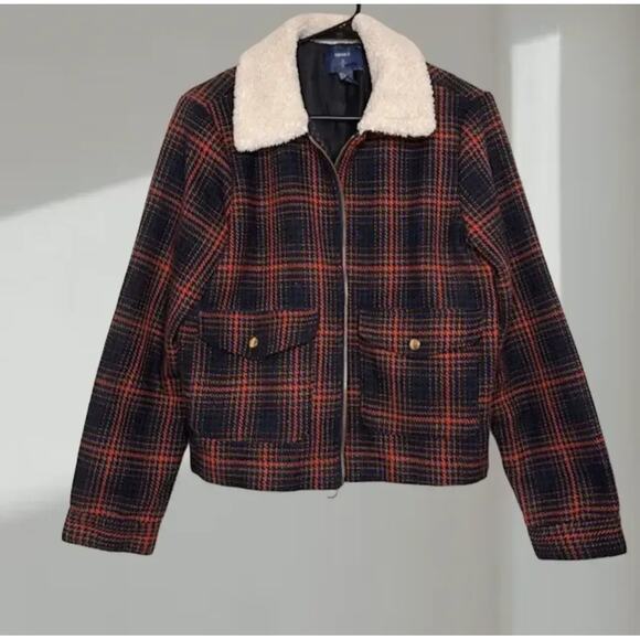 Forever 21 Plaid Sherpa Collar Jacket – Navy/Red (Women’s Large) - Picture 1 of 6